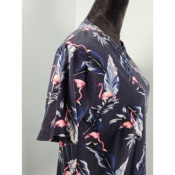 Denim & Flower Ricky Singh Mens Medium Hawaiian Print Flamingo SS T-Shirt Blue - Picture 4 of 8